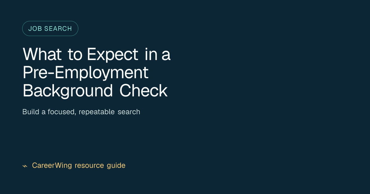 What to Expect in a Pre-Employment Background Check — illustrated job search guide from CareerWing