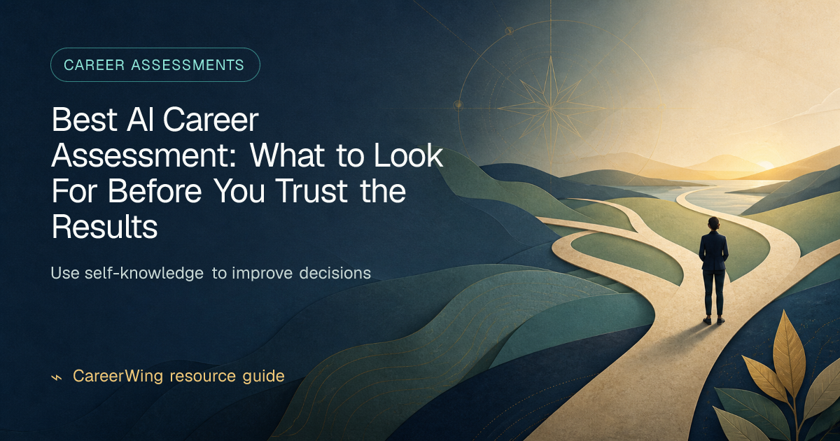 Best AI Career Assessment: What to Look For Before You Trust the Results — illustrated career assessments guide from CareerWing