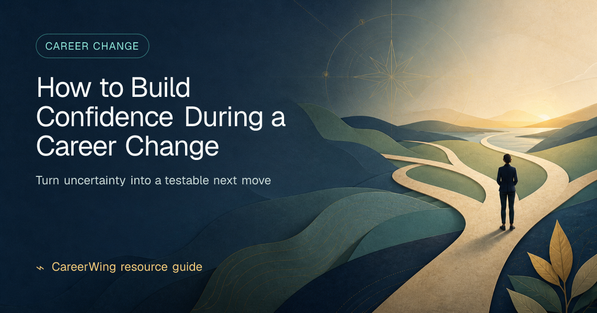 How to Build Confidence During a Career Change — illustrated career change guide from CareerWing