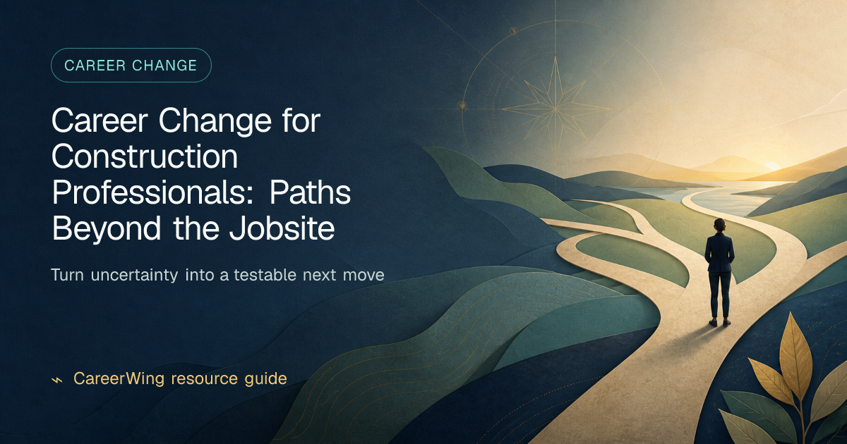 Career Change for Construction Professionals: Paths Beyond the Jobsite — illustrated career change guide from CareerWing