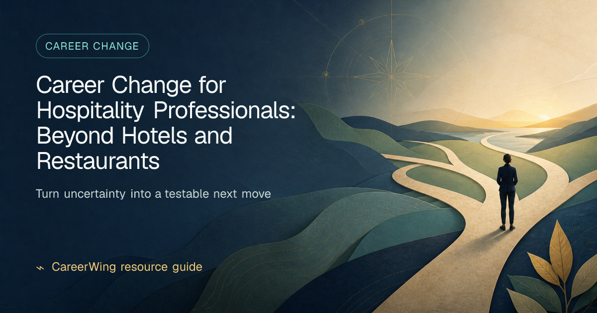 Career Change for Hospitality Professionals: Beyond Hotels and Restaurants — illustrated career change guide from CareerWing