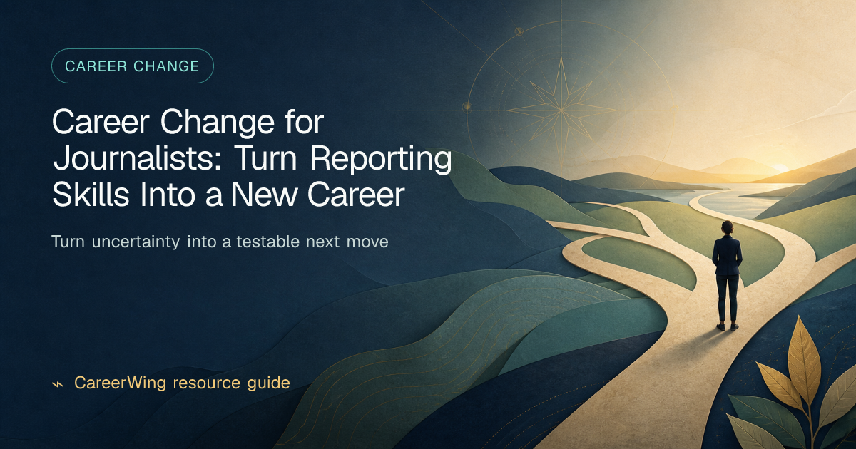 Career Change for Journalists: Turn Reporting Skills Into a New Career — illustrated career change guide from CareerWing