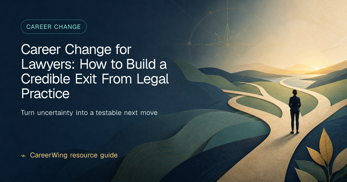 Career Change for Lawyers: How to Build a Credible Exit From Legal Practice — illustrated career change guide from CareerWing
