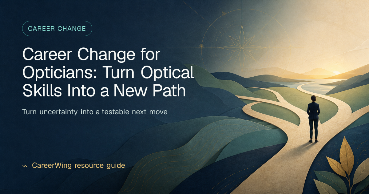 Career Change for Opticians: Turn Optical Skills Into a New Path — illustrated career change guide from CareerWing