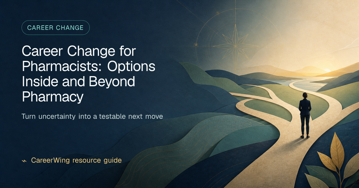 Career Change for Pharmacists: Options Inside and Beyond Pharmacy — illustrated career change guide from CareerWing