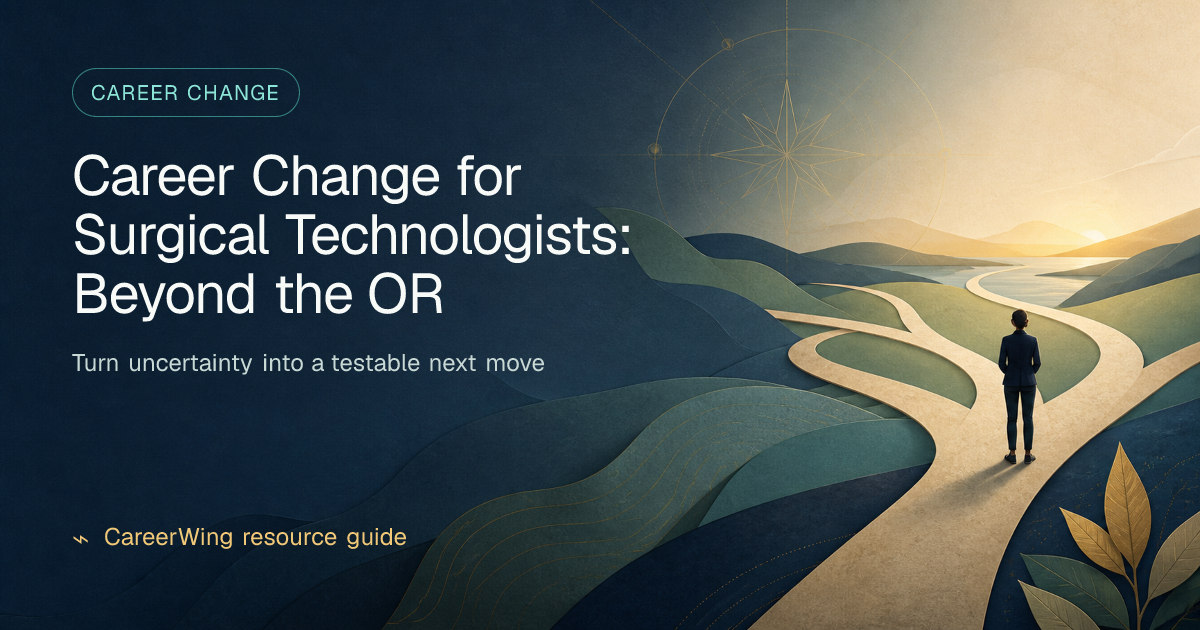Career Change for Surgical Technologists: Beyond the OR — illustrated career change guide from CareerWing