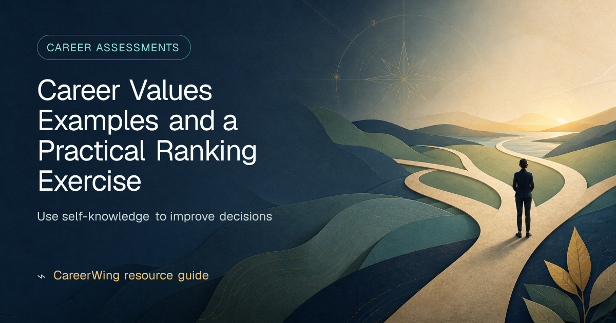 Career Values Examples and a Practical Ranking Exercise — illustrated career assessments guide from CareerWing