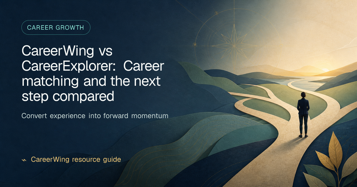 CareerWing vs CareerExplorer: Career matching and the next step compared — illustrated career growth guide from CareerWing