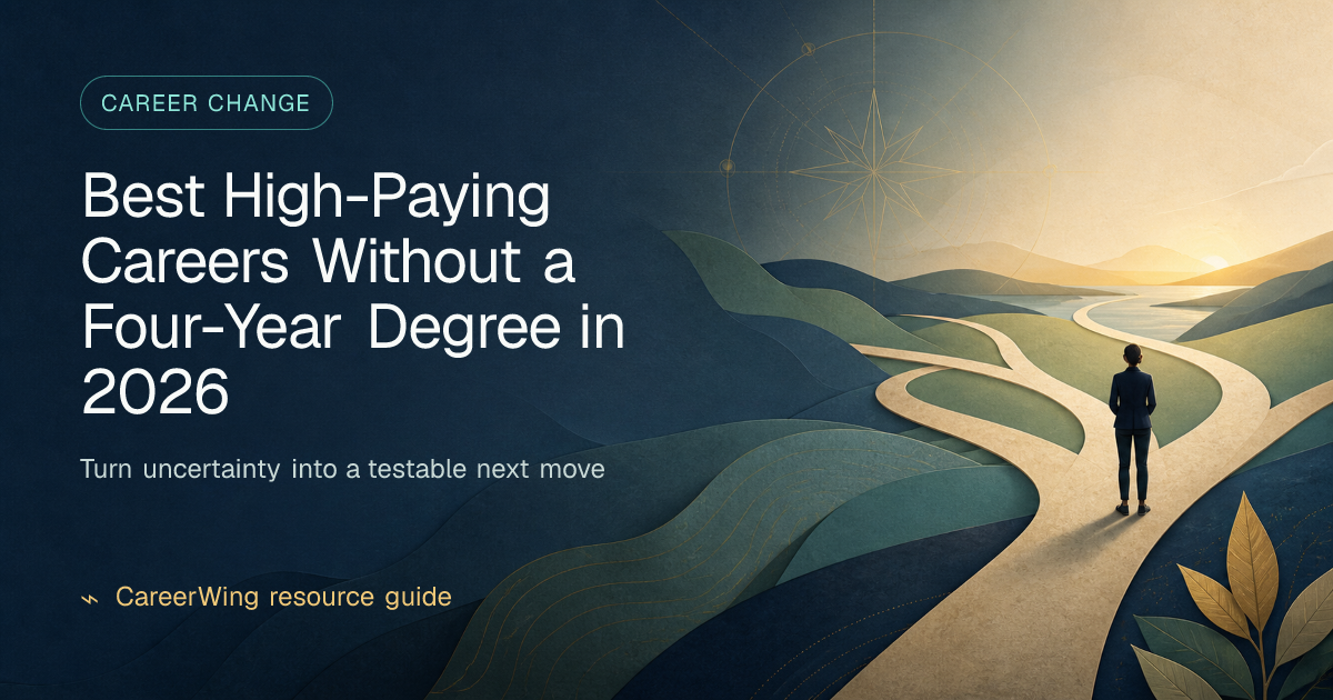 Best High-Paying Careers Without a Four-Year Degree in 2026 — illustrated career change guide from CareerWing