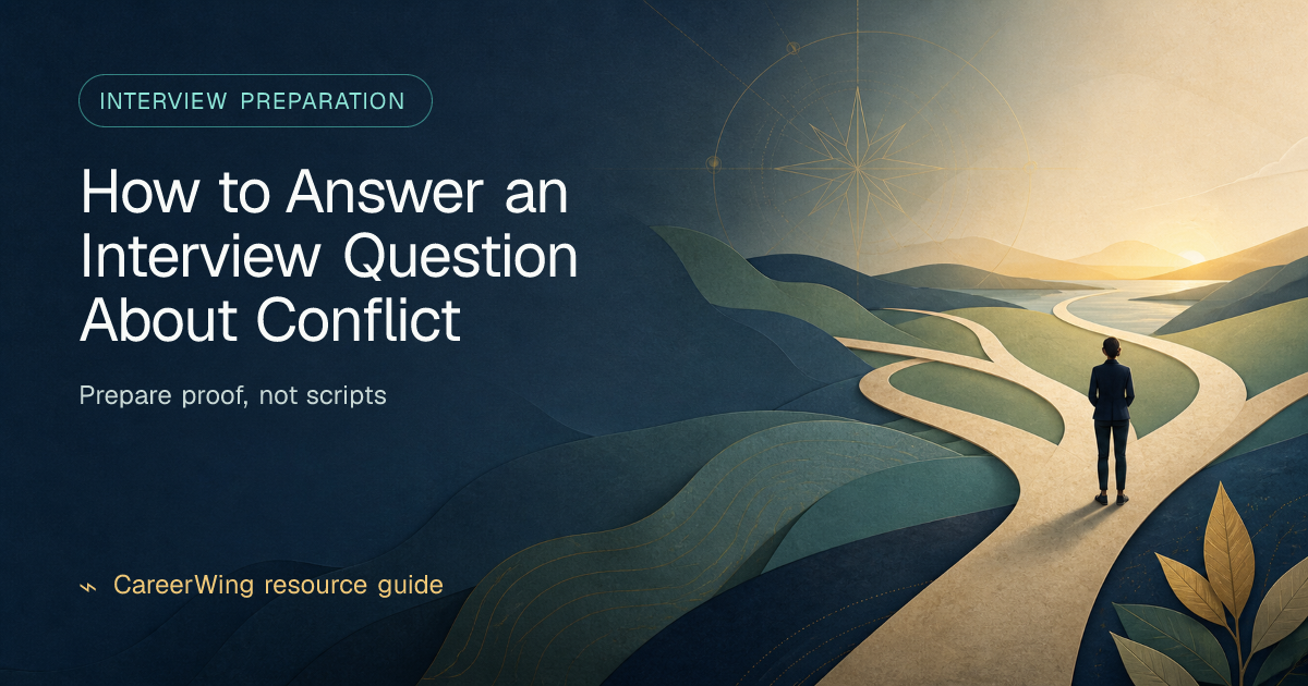 How to Answer an Interview Question About Conflict — illustrated interview preparation guide from CareerWing