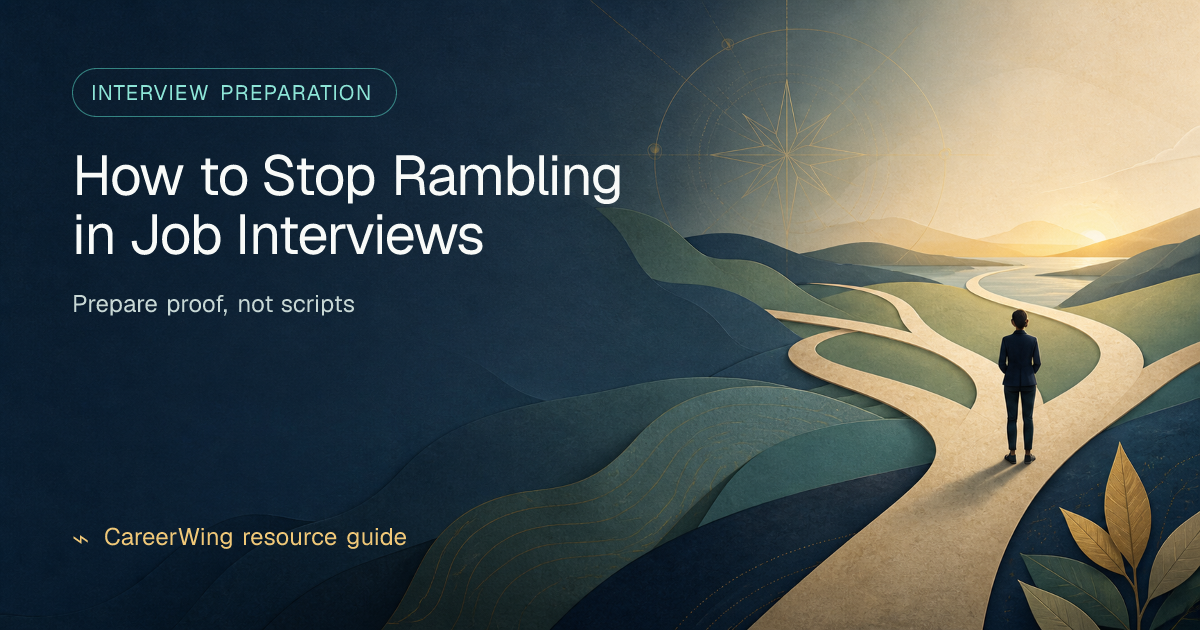 How to Stop Rambling in Job Interviews — illustrated interview preparation guide from CareerWing