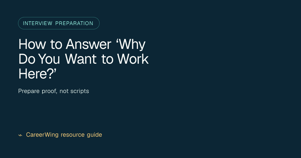 How to Answer ‘Why Do You Want to Work Here?’ — illustrated interview preparation guide from CareerWing