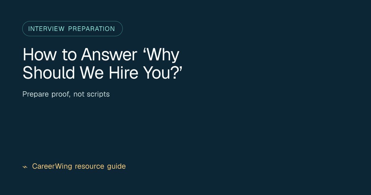How to Answer ‘Why Should We Hire You?’ — illustrated interview preparation guide from CareerWing