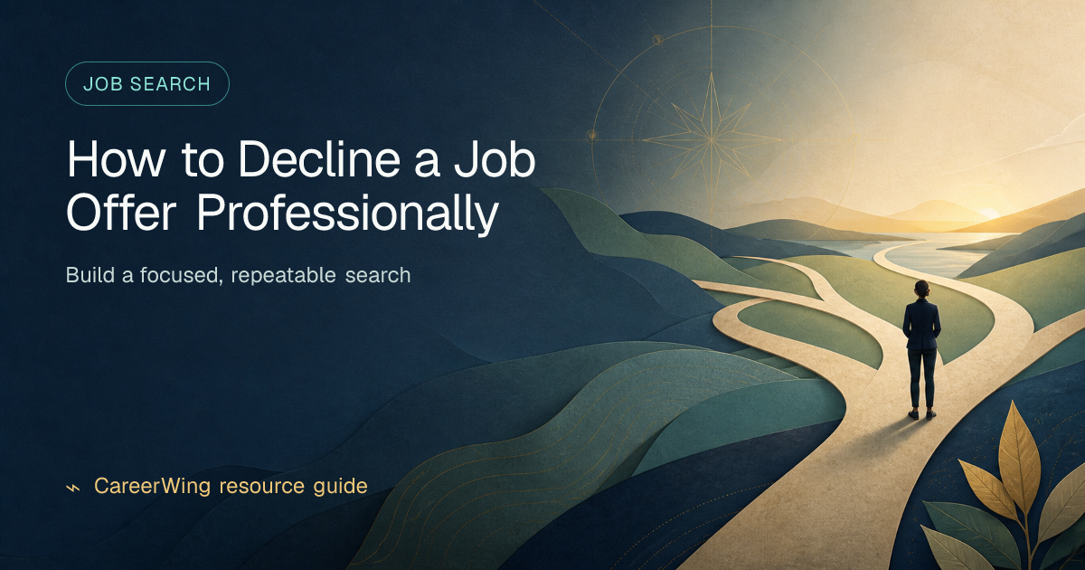 How to Decline a Job Offer Professionally — illustrated job search guide from CareerWing