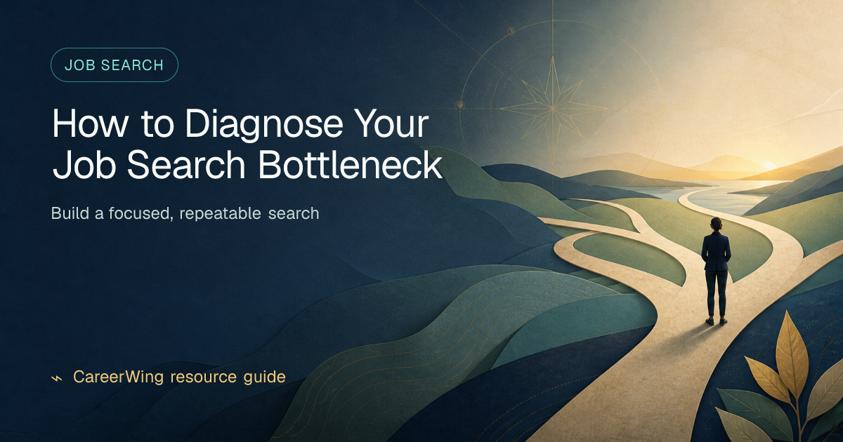 How to Diagnose Your Job Search Bottleneck — illustrated job search guide from CareerWing