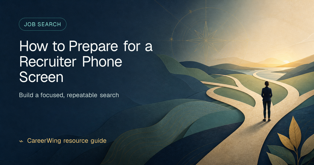 How to Prepare for a Recruiter Phone Screen — illustrated job search guide from CareerWing