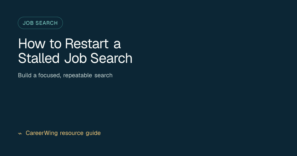How to Restart a Stalled Job Search — illustrated job search guide from CareerWing