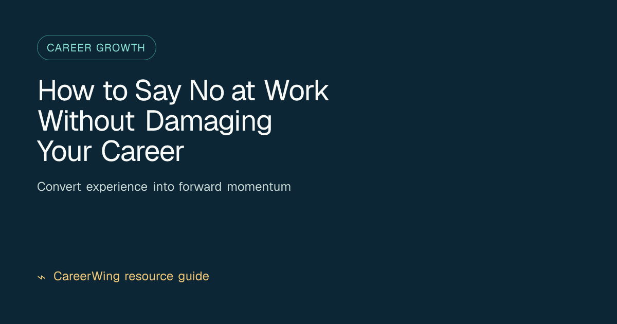 How to Say No at Work Without Damaging Your Career — illustrated career growth guide from CareerWing