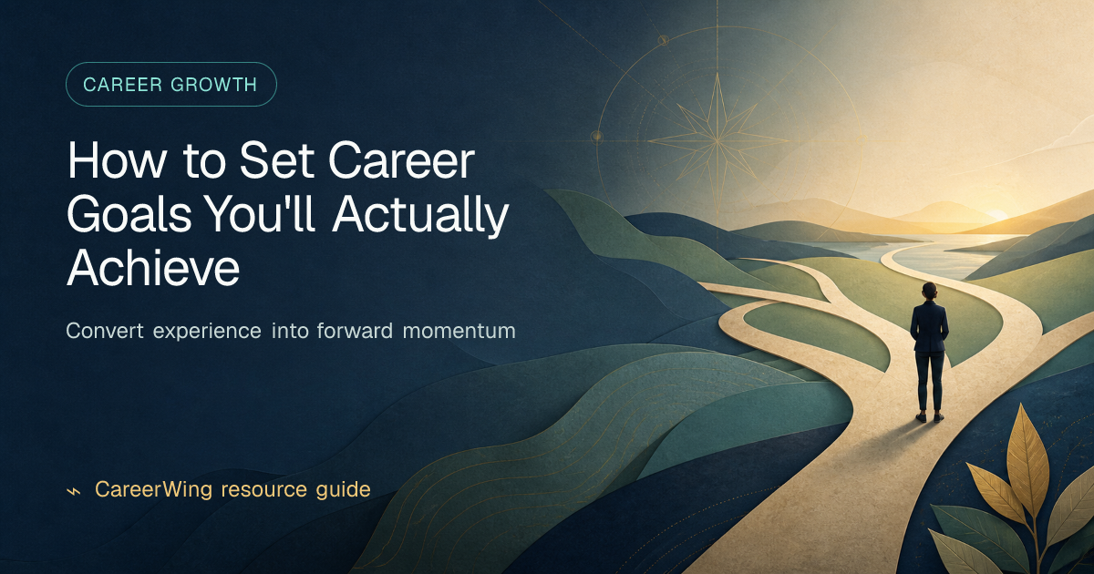How to Set Career Goals You'll Actually Achieve — illustrated career growth guide from CareerWing