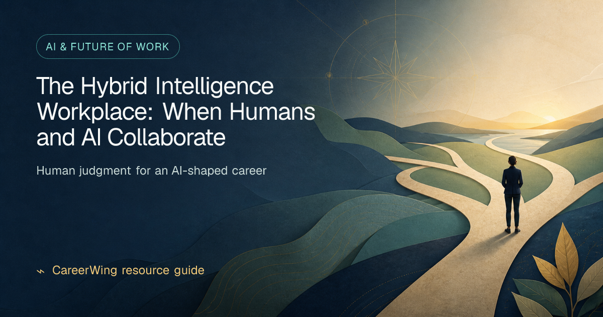 The Hybrid Intelligence Workplace: When Humans and AI Collaborate — illustrated ai & future of work guide from CareerWing