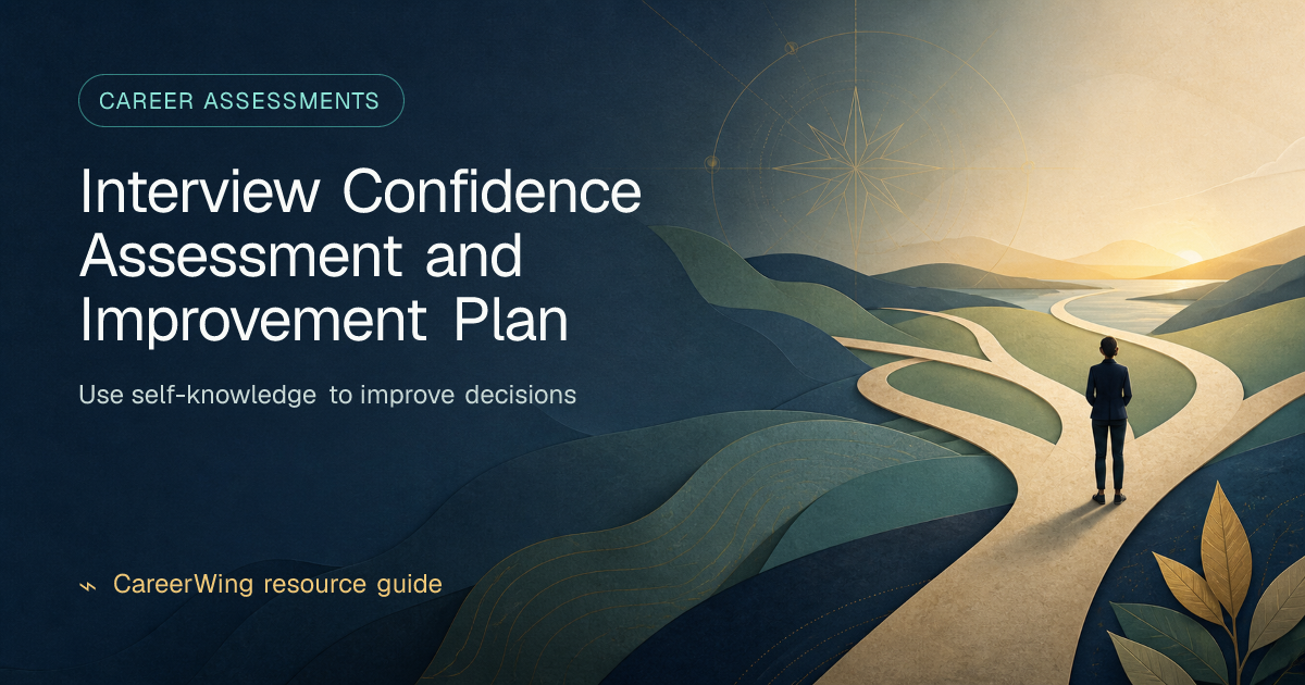 Interview Confidence Assessment and Improvement Plan — illustrated career assessments guide from CareerWing
