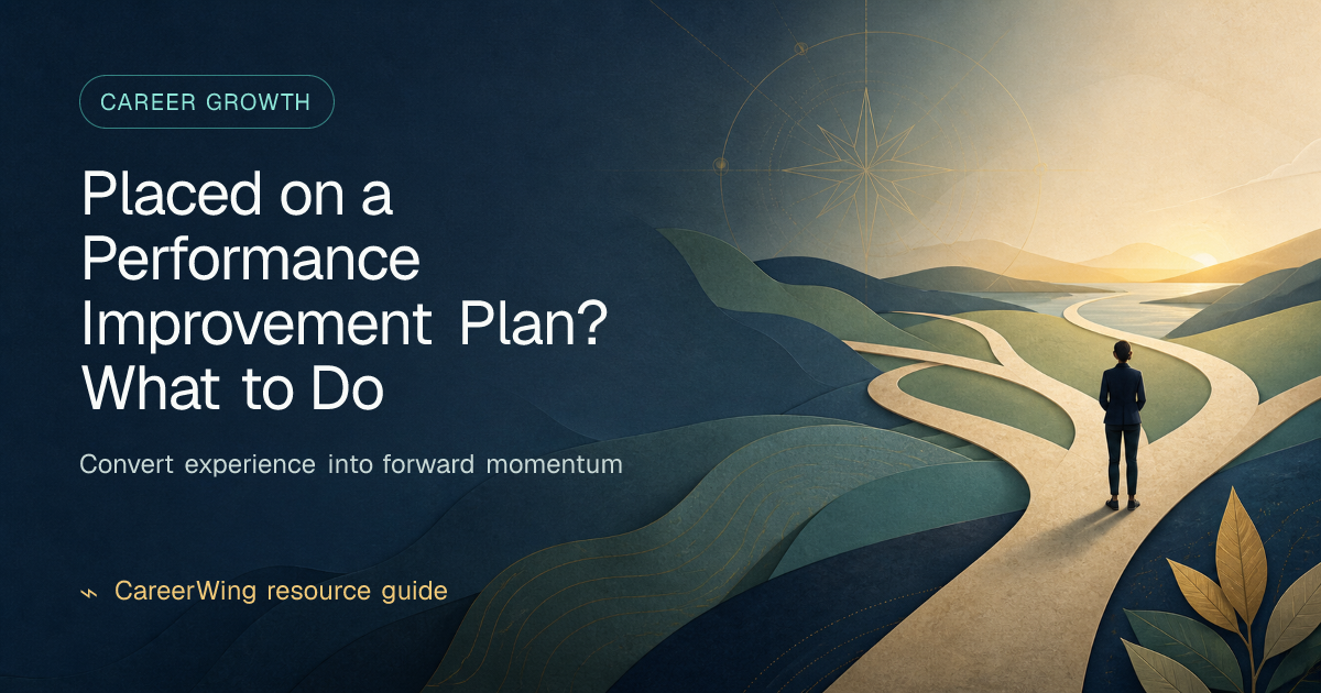 Placed on a Performance Improvement Plan? What to Do — illustrated career growth guide from CareerWing