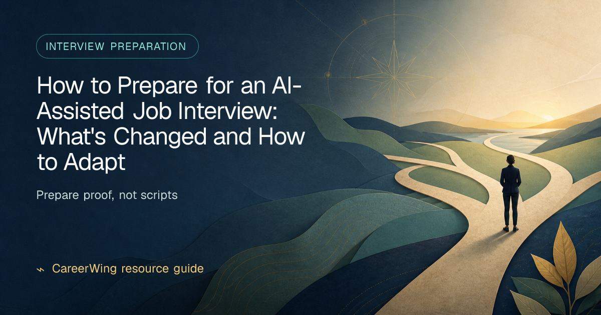 How to Prepare for an AI-Assisted Job Interview: What's Changed and How to Adapt — illustrated interview preparation guide from CareerWing