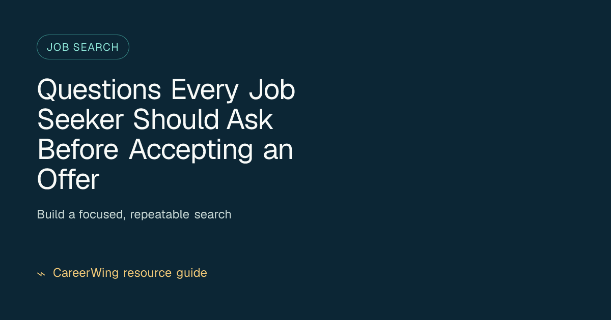 Questions Every Job Seeker Should Ask Before Accepting an Offer — illustrated job search guide from CareerWing