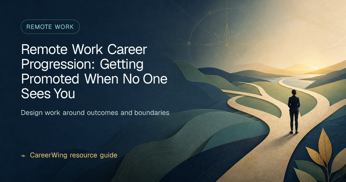 Remote Work Career Progression: Getting Promoted When No One Sees You — illustrated remote work guide from CareerWing