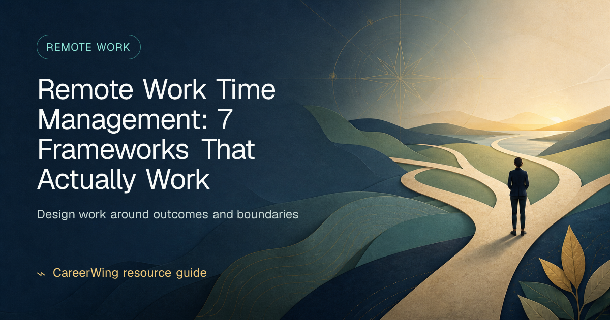Remote Work Time Management: 7 Frameworks That Actually Work — illustrated remote work guide from CareerWing