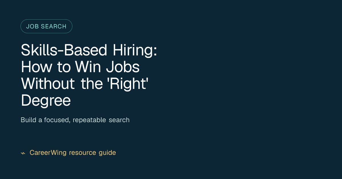 Skills-Based Hiring: How to Win Jobs Without the 'Right' Degree — illustrated job search guide from CareerWing
