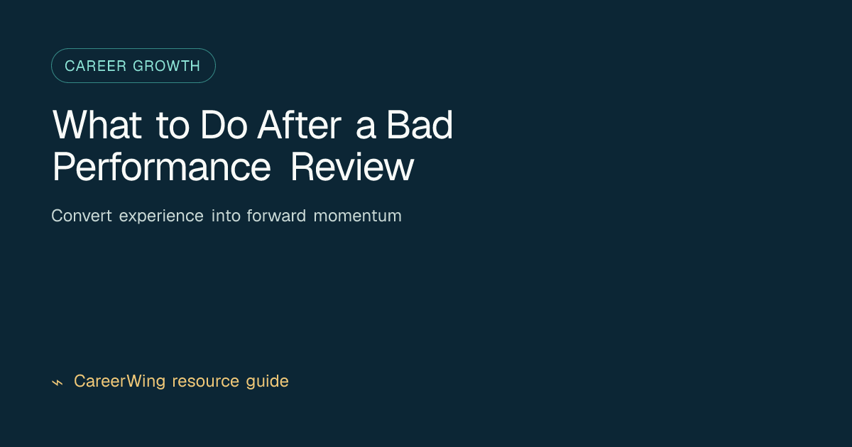 What to Do After a Bad Performance Review — illustrated career growth guide from CareerWing