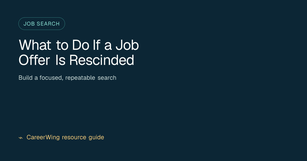 What to Do If a Job Offer Is Rescinded — illustrated job search guide from CareerWing